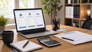 Photorealistic insurance planning scene for The Pros and Cons of Coverage Calculators Quotes