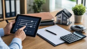 Photorealistic insurance planning scene for How Coverage Calculators Limits Protects You From Unexpected Losses