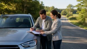 Photorealistic insurance planning scene for Auto Insurance Basics: How Coverage Protects You on the Road