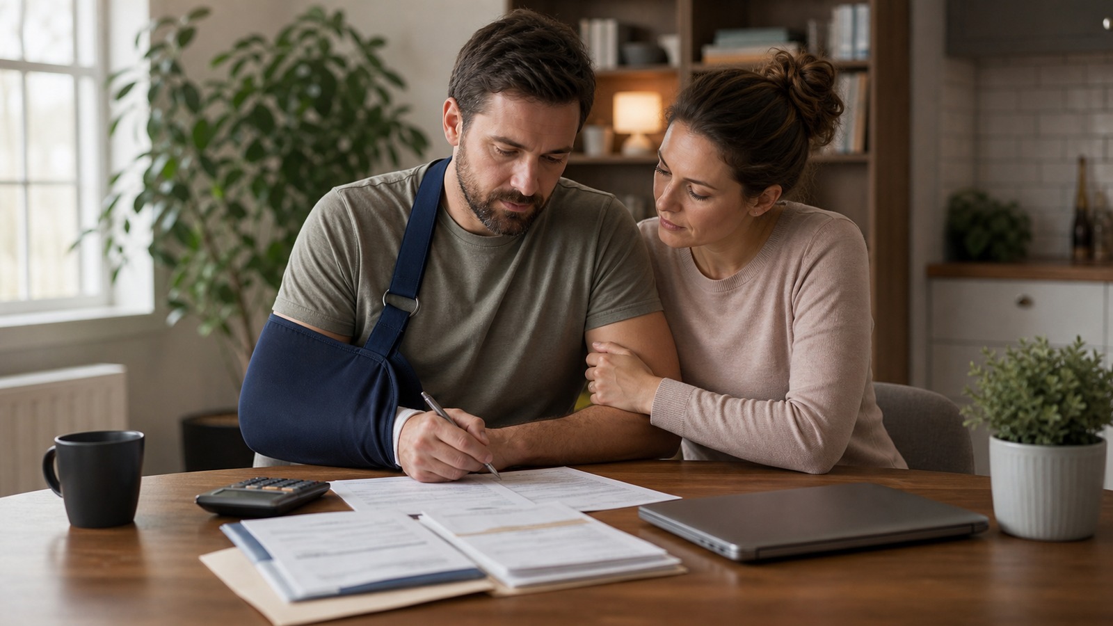Photorealistic insurance planning scene for Disability Insurance: Protecting Your Income When You Can’t Work