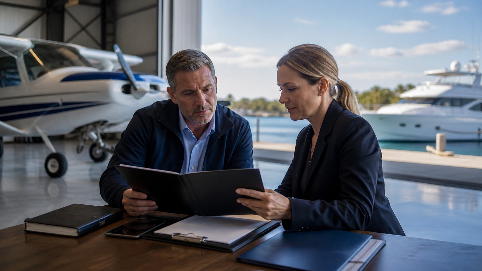 Photorealistic insurance planning scene for Marine Aviation Insurance Coverage Renewal Guide: What to Check Every Year